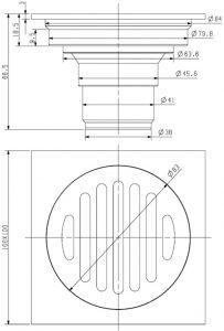 F1004 copper-plate floor drain size diagram