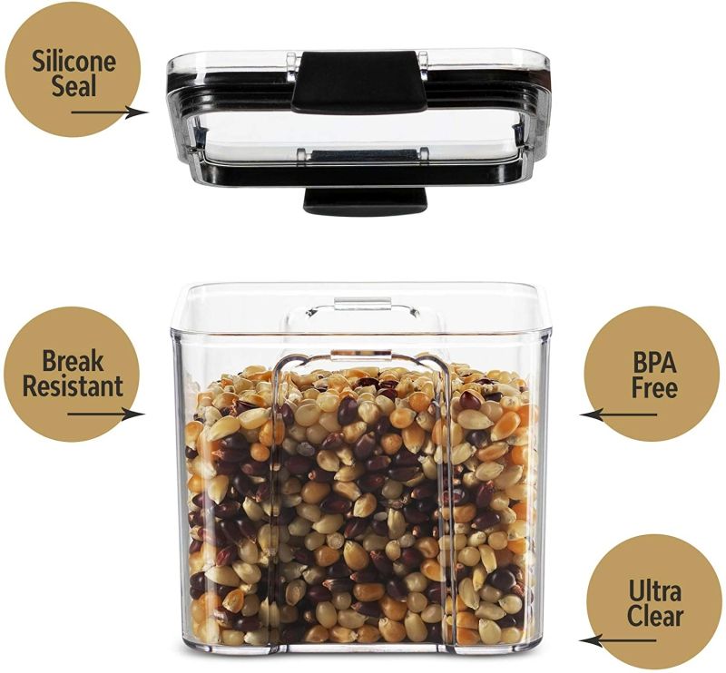 air tight dry food container with clear plastic and black lids
